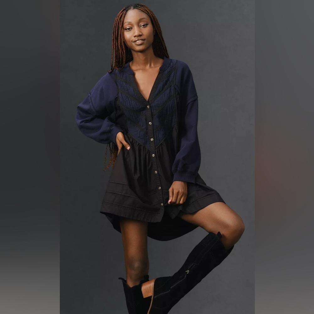 *New with tags* PILCRO LONG-SLEEVE BUTTON-FRONT TWOFER MINI DRESS